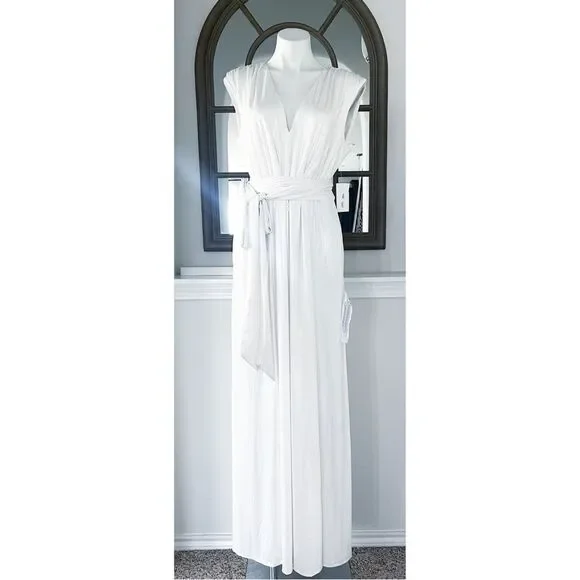 Dress the Population Krista Plunge Neck Side Slit Gown, Ivory, NWT, Size XXL - Picture 5 of 13
